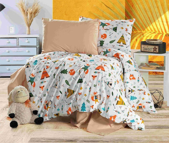 MayHome Set Kids Duvet Cover Semi-double with Pillowcase Cotton Beige 180x240cm