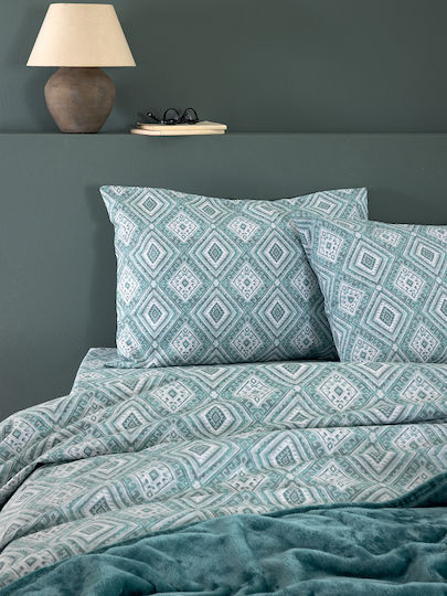 Palamaiki Σετ Παπλωματοθήκη Βαμβακερή 170x250cm Μονή με Μαξιλαροθήκη Fb0239 Πράσινη