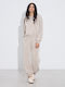 Women's High-waisted Fabric Trousers with Elastic Beige