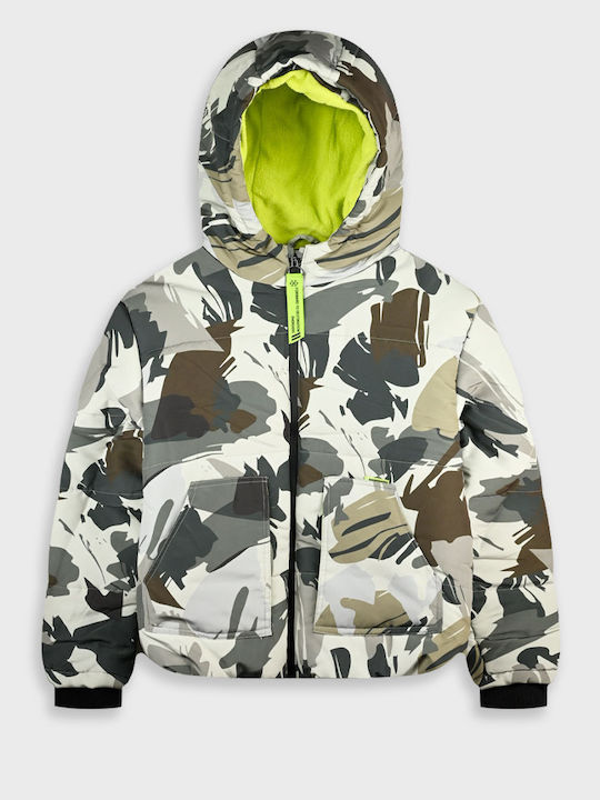 Army Kids Quilted Short Coat with Hood in Camouflage
