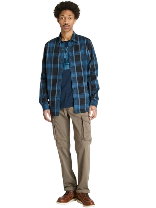 Timberland Long-sleeved Flannel Shirt Checked Blue