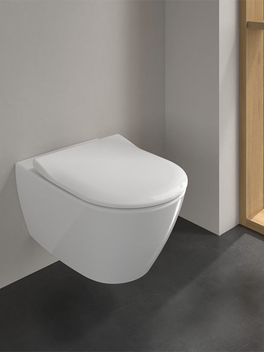 Villeroy & Boch Combi Pack Wandhängende Toilette Randlos mit Spülung mit Schlank Deckel Weiße Villeroy & Boch Combi Pack Wandhängende Toilette Randlos mit Spülung mit Schlank Deckel Weiße