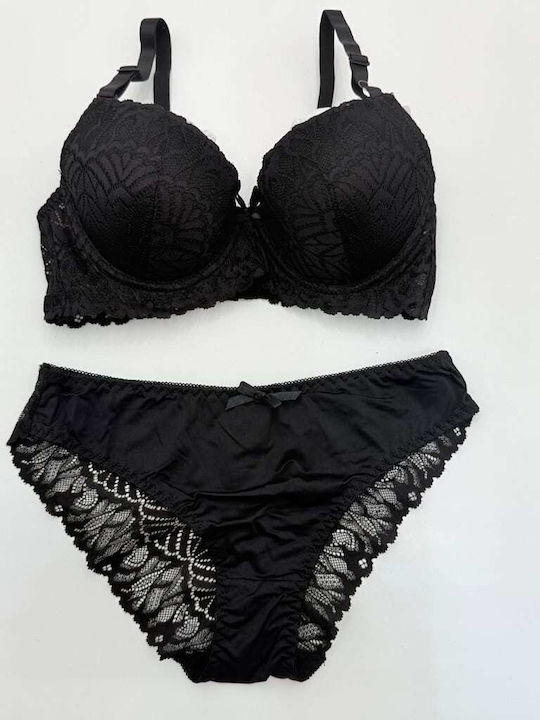 Lunna Dantelat Set de Lenjerie Sutien cu Slip Black