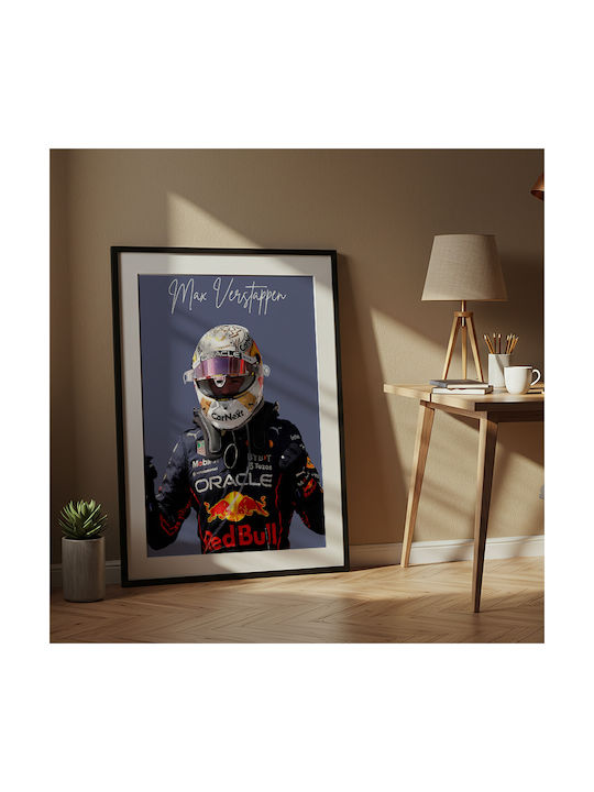 Poster Formula1 Max Verstappen F058 21cm X 30cm Κάδρο Φυσικό Ξύλου Μπεζ
