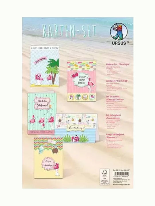 Creative Card Decorating Kit Ursus Flamingo 226499 1-28 5 Cards 5 Envelopes