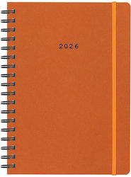 Next Дневник 2026 Natural Дневен Спирален Оранжев С Ластик 12x17см Възможност За Печат