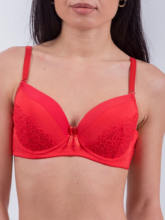 Balconette Red. Сутиен с лека подложка & с Банели