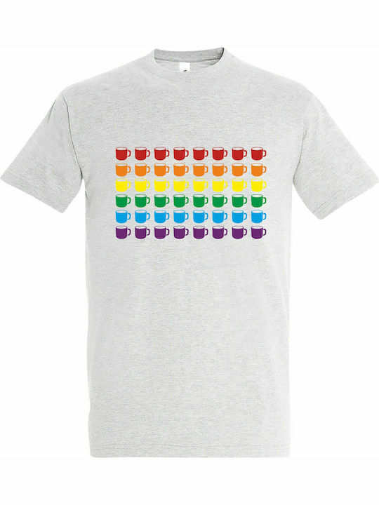 Unisex T-Shirt Kaffee-Liebhaber Mehrfarbige Becher Ash