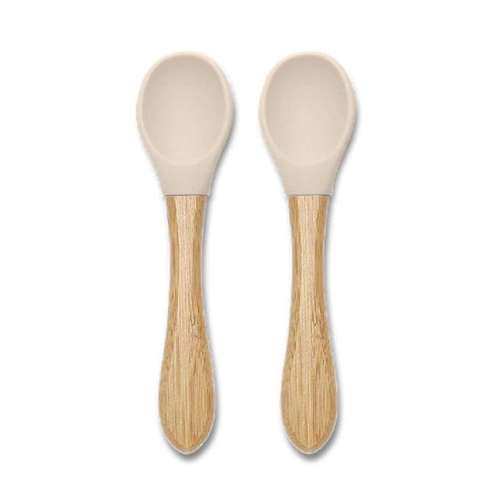 Lorelli Baby Set with Spoons made of Silicone Beige 2pcs