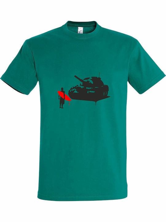 T-shirt Unisex " Stop War Tanks Surfer Street Art " Emerald