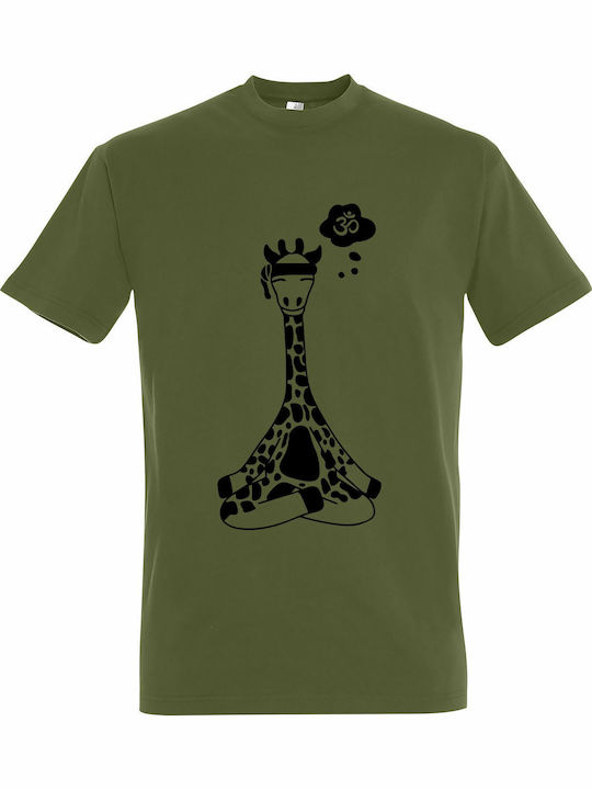 Unisex T-Shirt Giraffe Yoga Sei Ruhig Licht Armee