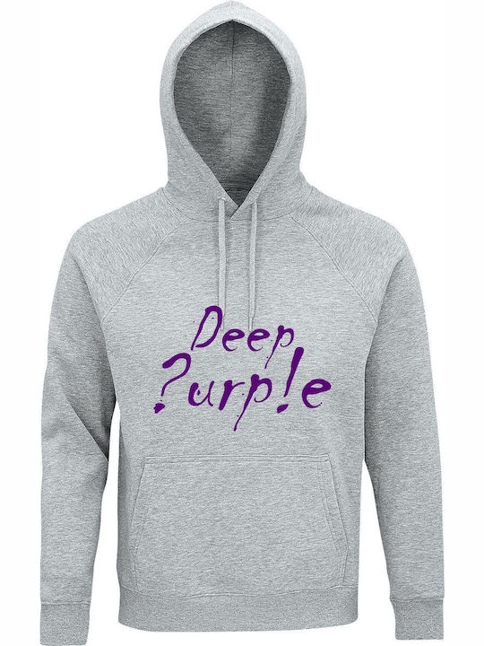 Hoodie Unisex Organic " Deep Purple " Grey Melange