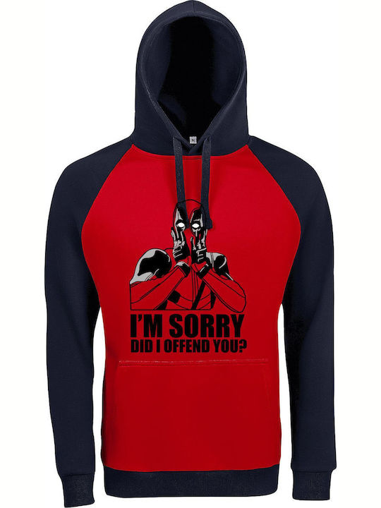 Unisex Kapuzenpulli Bio-Baumwolle "I Am Sorry Did I Offened You Deadpool" Rote Marine