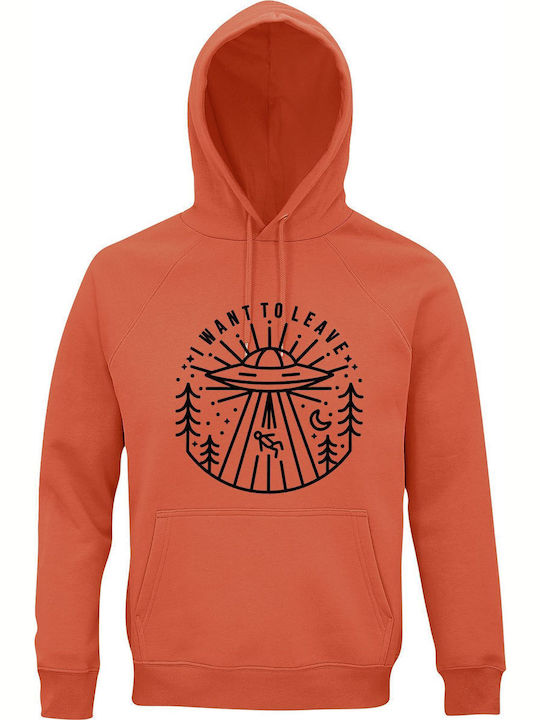 Hoodie Unisex Organic " I Want To Leave Aliens Take Me " Sweet Orange