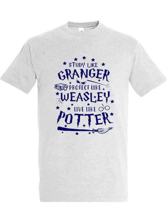 T-shirt Unisex " Study Like Granger Protect Like Weasley Live Like Harry Potter " Ash