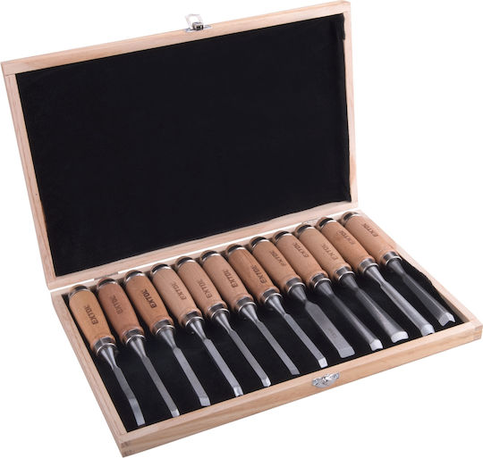 Set Dălți Sculptură 200mm 8812405 Cutie Din Lemn Hrc 58-60 12 Bucăți