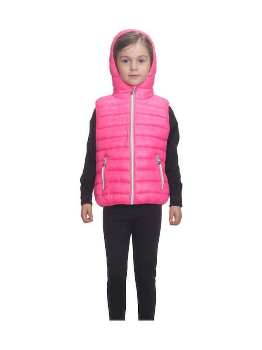 Kids Quilted Sleeveless Short Jacket with Hood Fuchsia
