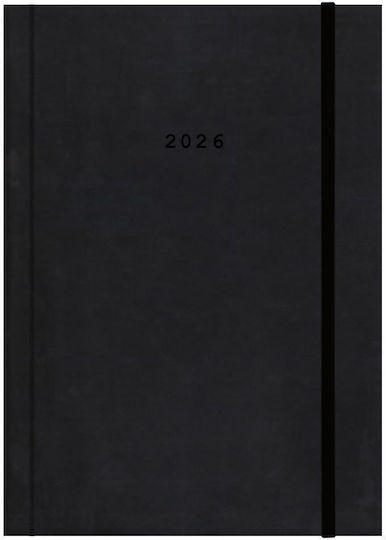 Next Velvet Daily Agenda B5 2026 Black Leather 17x25cm