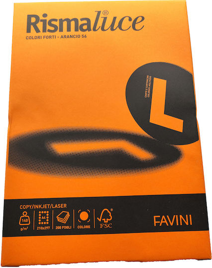 Favini 200 Φύλλα Rismaluce 140g/m2 Πορτοκαλί 56 21x29,7 A4