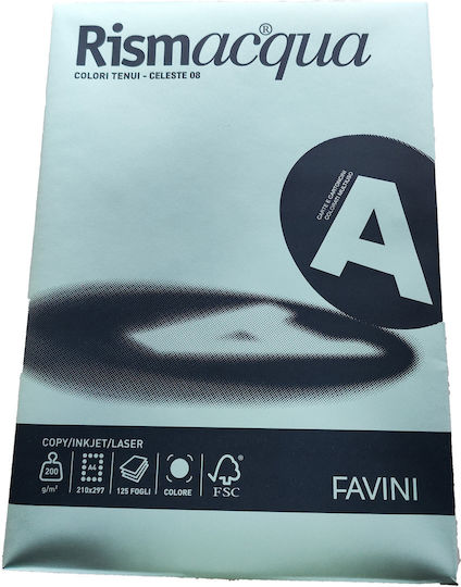 Favini 200 Φύλλα Rismacqua 140g/m2 Γαλάζιο 08 21x29,7 A4