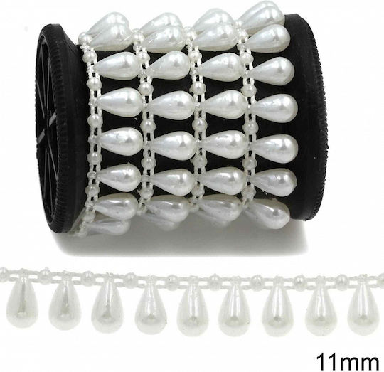Plastic Pearl Pattern Drop 11mm 233100272 White 1 Meter
