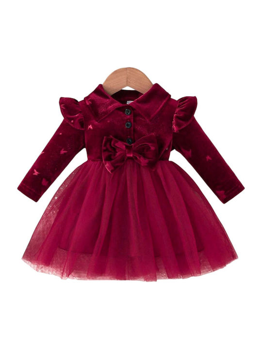 Children's Dress Long Sleeve Velvet Bordeaux