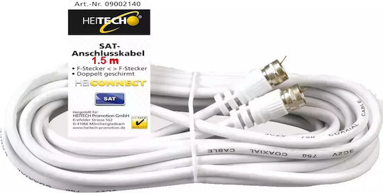Коаксиален Сателитен Кабел Tvs Heitech At60 *0921407-a 16037-ro Dc 1.5 М F-Конектор към F-Конектор Бял