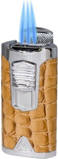Rocky Patel Statesman Lighter 3xJet Silver-Beige Leather Punch