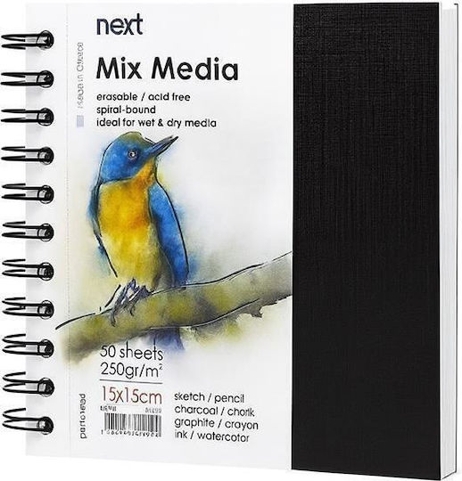 Next Sketch Book Mix Media 50 Sheets 250g 15x15cm Hard Cover Spiral