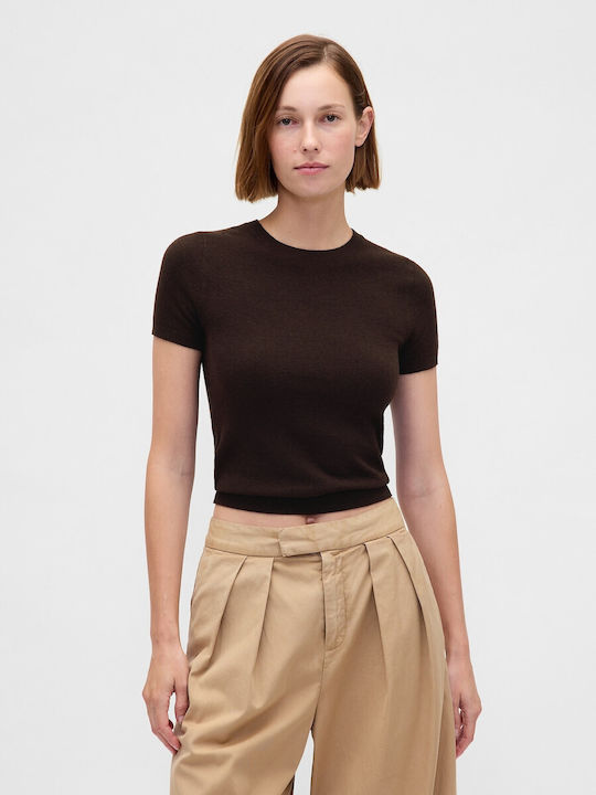 GAP Γυναικείο Crop Πουλόβερ Βαμβακερό Terra Brown