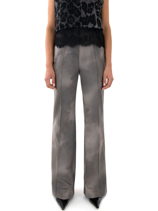 Damen Hoch tailliert Stoff Hose Schlag Khaki