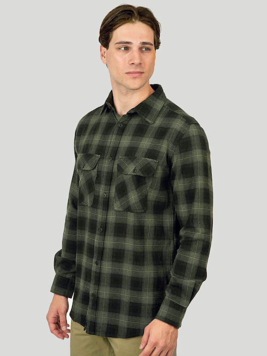 Long-sleeved Flannel Shirt Checked Black, Khaki