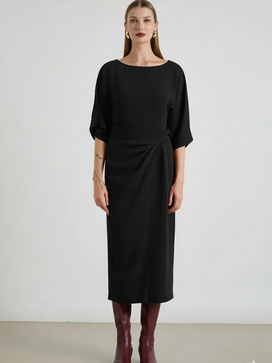 Desiree Midi Seemisie Dress Satin Wrap Black