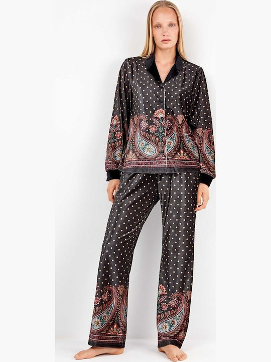 Gisela Winter Damen Pyjama-Set Schwarz