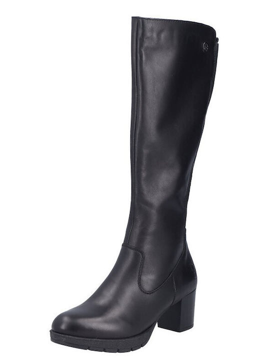 Rieker Leder Damenstiefel mit Gummizug Schwarz
