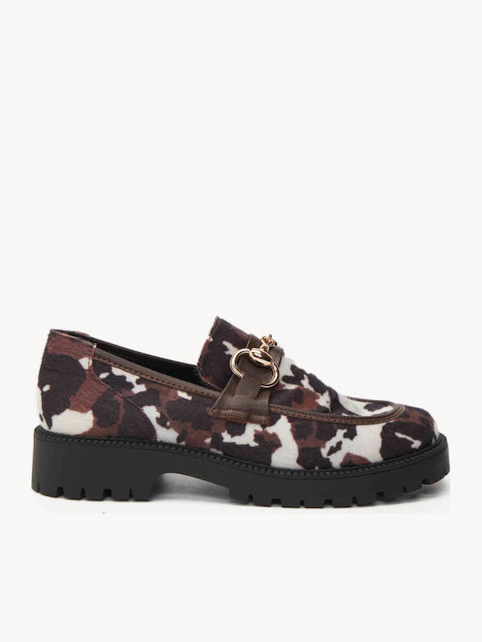 Cow Print Σουέτ Loafers Χρυσή Μεταλλική Λεπτομέ...