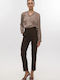 Damen Hoch tailliert Stoff Hose Brown