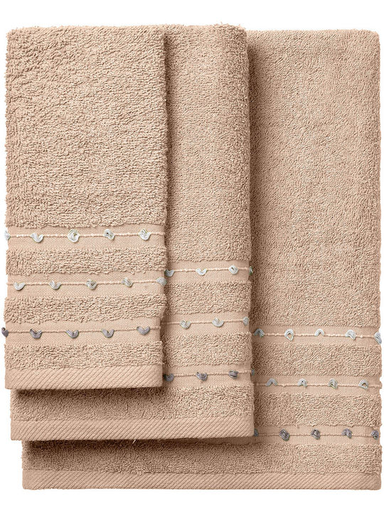 Beauty Home Σετ Πετσέτες Μπάνιου 3τμχ Art 3463 Μπεζ Βάρους 450gr/m²
