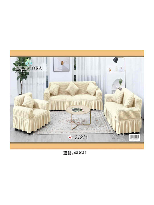 Set Covers Living Room Three-Seater+Two-Seater+Armchair 7 Pieces Sugar Lucktora