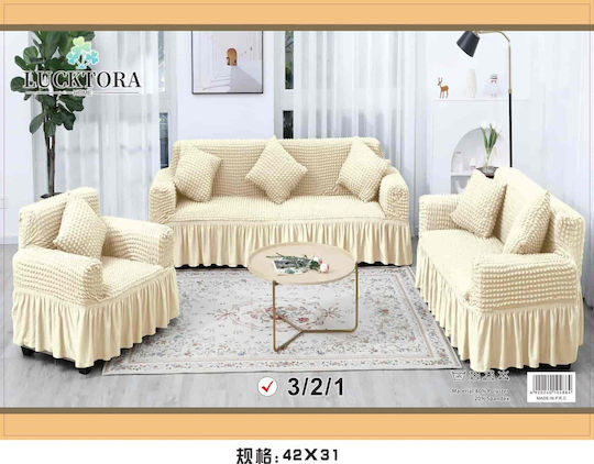 Set Covers Living Room Three-Seater+Two-Seater+Armchair 7 Pieces Sugar Lucktora