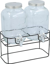 Set 2 Bucăți Distribuitoare de Băuturi Din Sticlă 2x4lt Suport Metalic Robineți 33x17x32.5 Cm Aria Trade