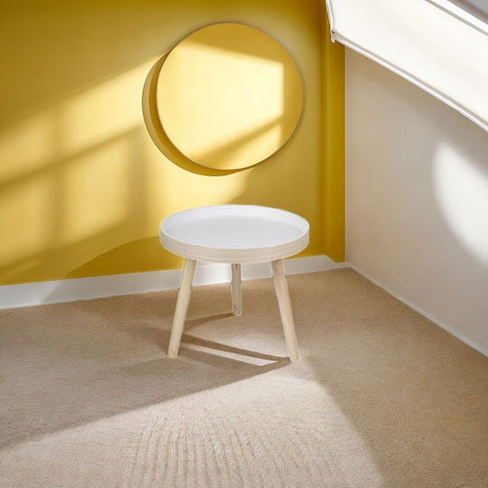Round Side Table Wooden White With Natural Wood W40xL40xH36cm
