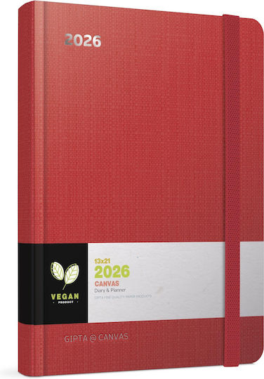 Unipap Ημερήσιο Ημερολόγιο Canvas 2026 13x21 Red 626-1213-81