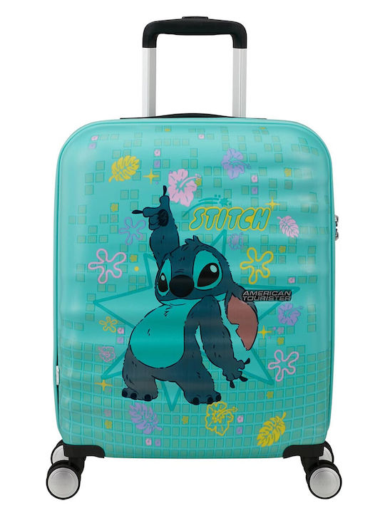 American Tourister Disney Stitch Kinder Koffer Kabine Hart Türkis mit 4 Räder Höhe 55cm