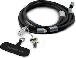 Karl Lagerfeld Universal Cbdy Ikonik Charm Usb-c/usb-c Cable Lanyard Black Klccucnmsckik