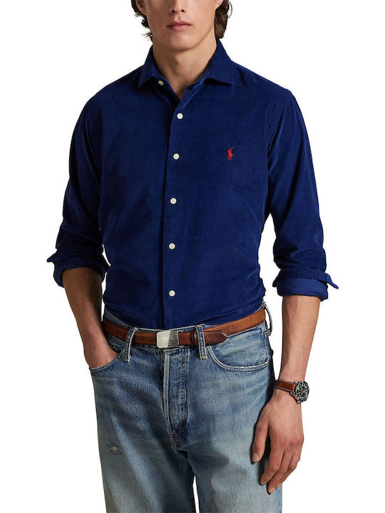 Langärmeliges Zeichenfolge Herrenhemd Blau