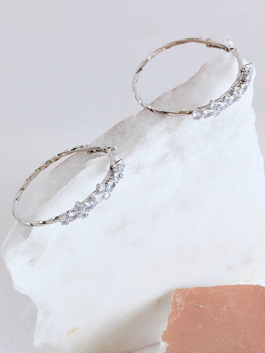 Celestino Women's Earrings Hoops Stones Strass Silver