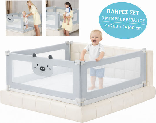Set 3 Bari De Protecție Pentru Pat Gri 2x200cm + 1x160cm Înălțime Reglabilă 68-98cm Protecție Pentru Orice Pat Conectori Gri Incluși Set 3 Bari De Protecție Pentru Pat Gri 2x200cm + 1x160cm Înălțime Reglabilă 68-98cm Protecție Pentru Orice Pat Conectori Gri Incluși