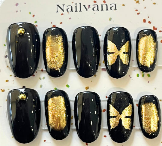Nailvana Tipsuri Unghii False Handmade Fluturi Aurii Press-on Mărime S M