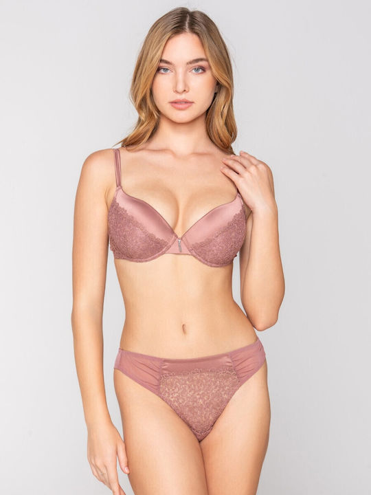 Luna Γυναικείο String με Δαντέλα Σαπιο Μηλο